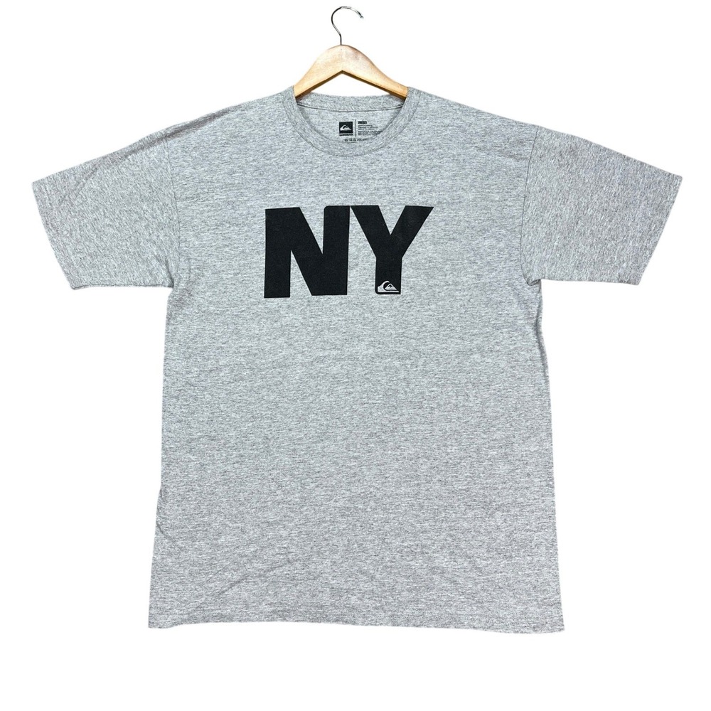Quiksilver New York T-Shirt Men Large Gray Heathered Short Sleeve Graphic NY EUC